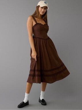 Corset Midi Dress with Ruffle Trim